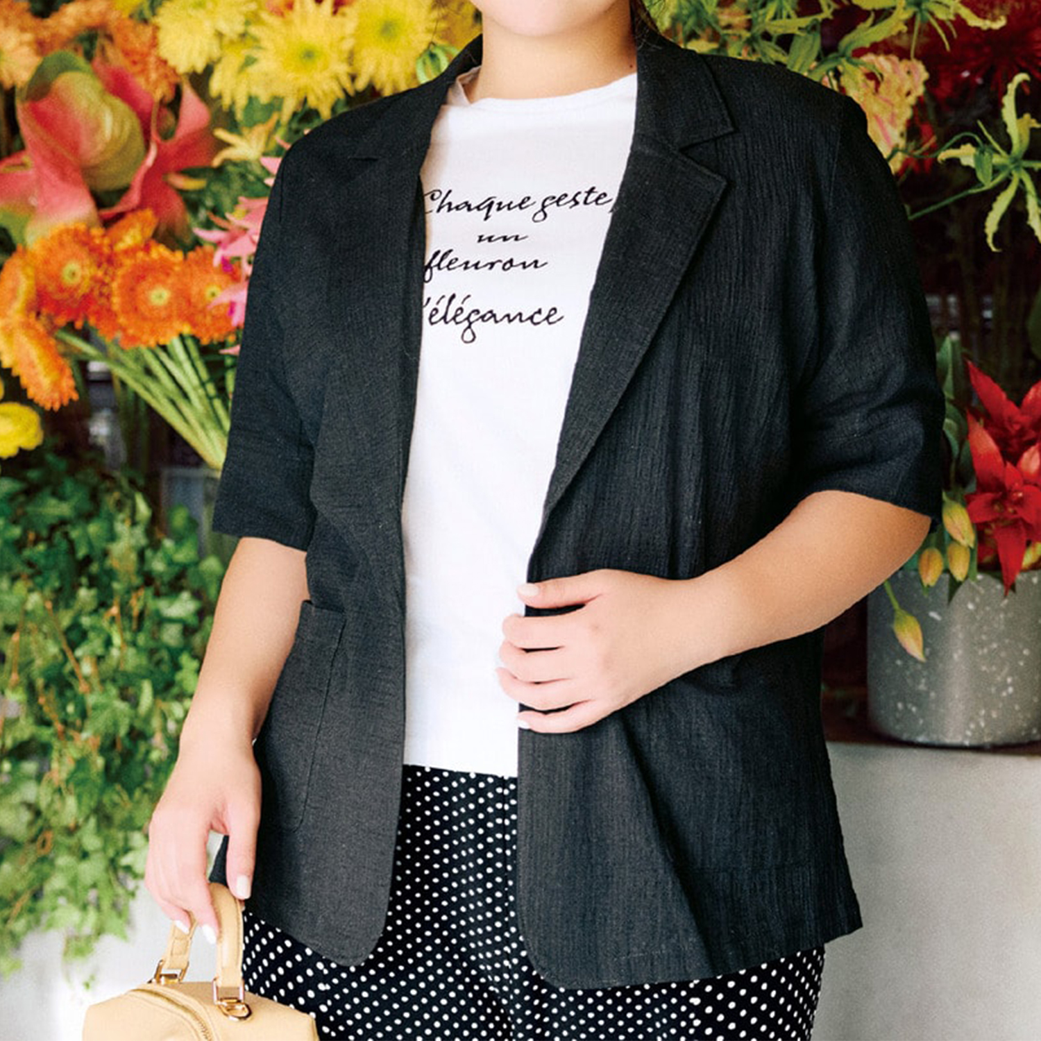 【ラ・フィット/la*fite】コットンシアー5分袖ジャケット