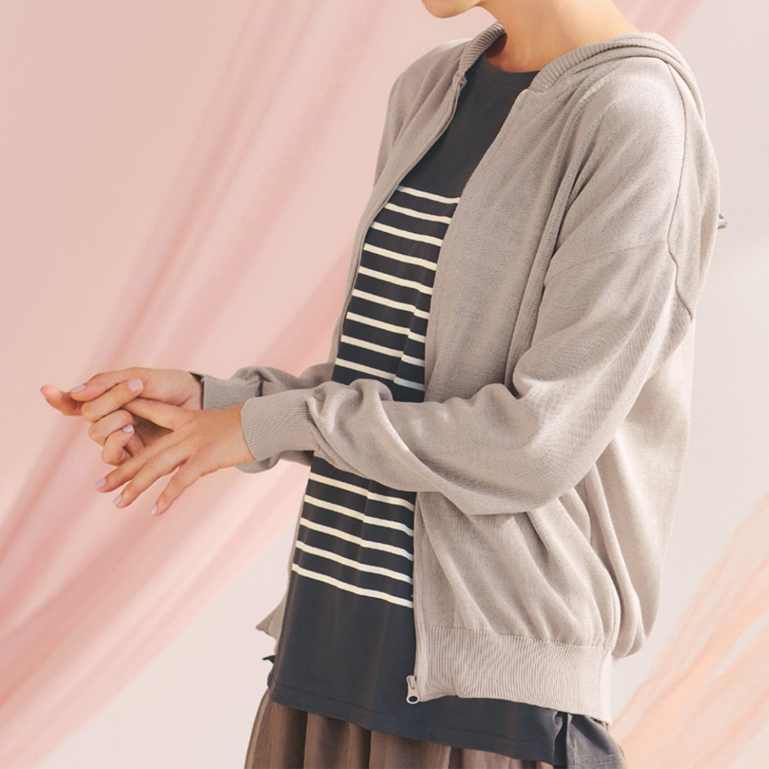 【ラ・フィット/la*fite】コットン混ニットパーカ[日本製]