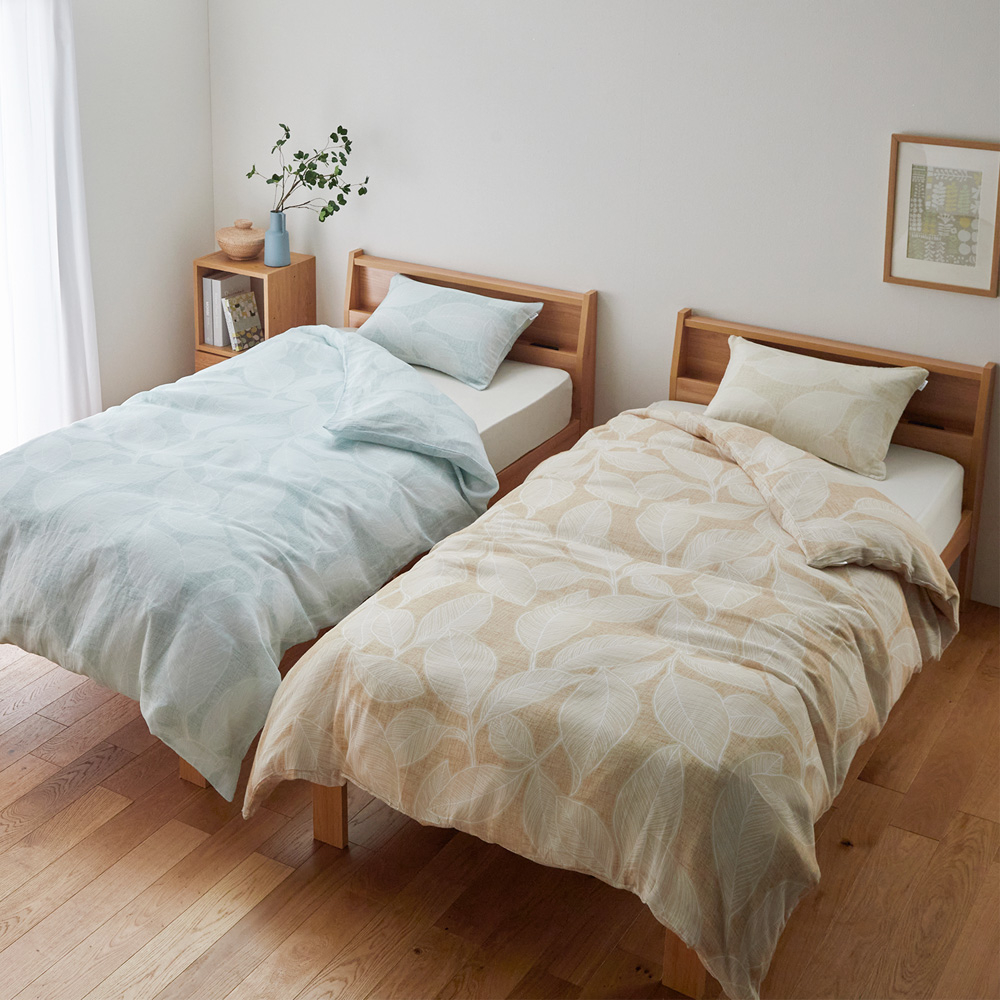 【ベルメゾン】綿素材の2重ガーゼを使ったリーフ柄の掛け布団カバー