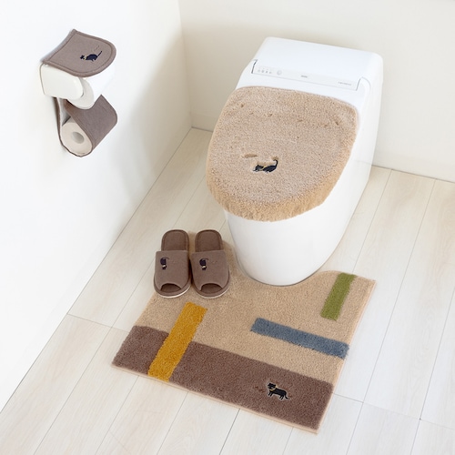 ネコのアップリケが可愛いトイレマット・フタカバー