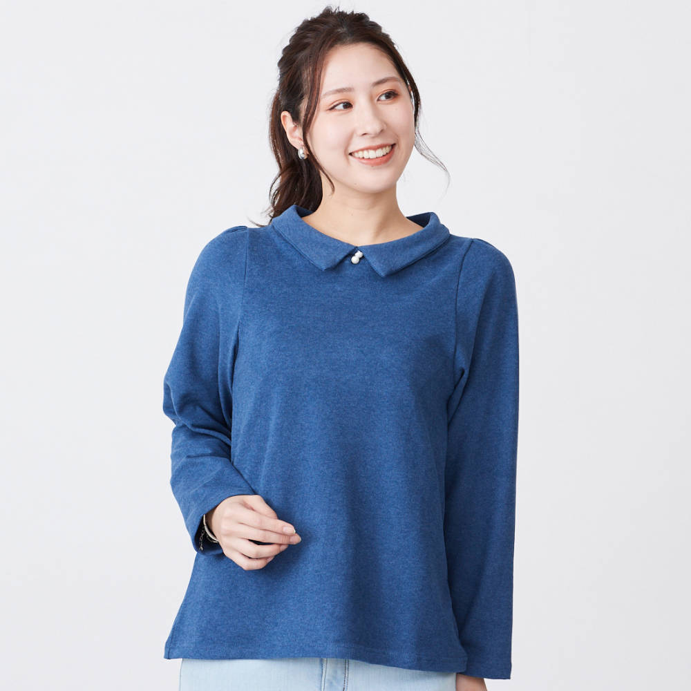 【ベルメゾン】両面起毛ストレッチ襟付プルオーバー