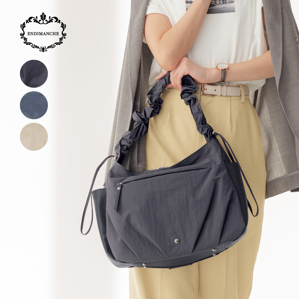 【アンディマンシェ/ENDIMANCHE】ギャザーデザインショルダーバッグ(2WAY)