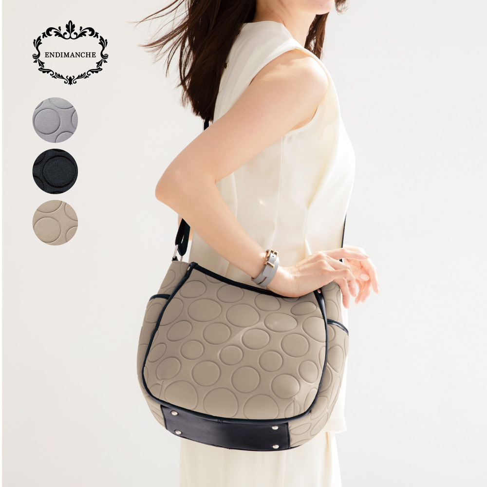 【アンディマンシェ/ENDIMANCHE】サークル柄型押しショルダーバッグ【多収納】