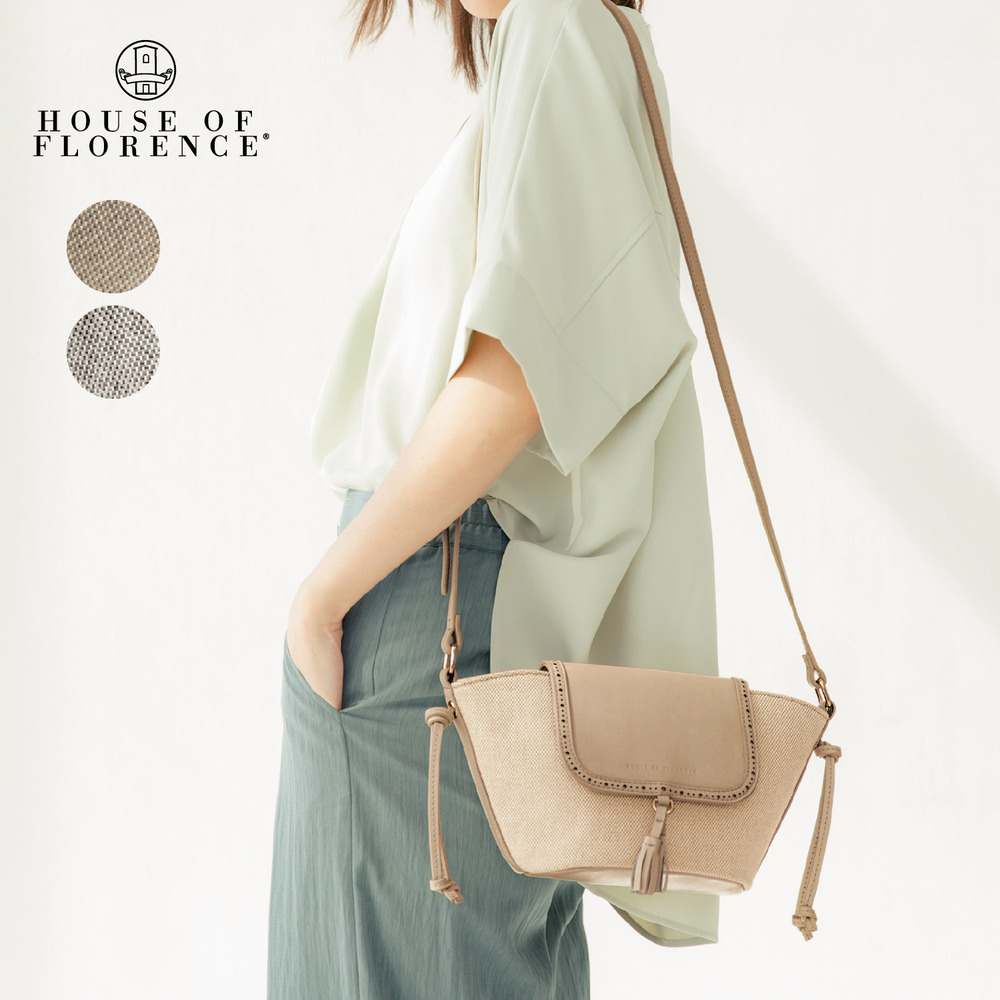 【ハウス・オブ・フローレンス/HOUSE OF FLORENCE】キャンバス生地×本革使いショルダーバッグ