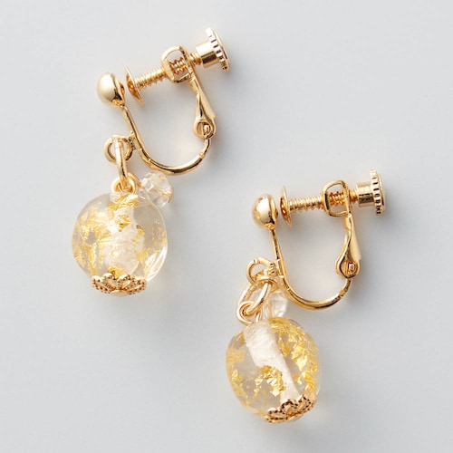 金箔入りガラスイヤリング・ピアス［日本製］