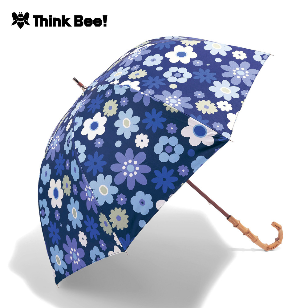 【シンクビー!/Think Bee!】華やかフラワープリント柄長傘【晴雨兼用】