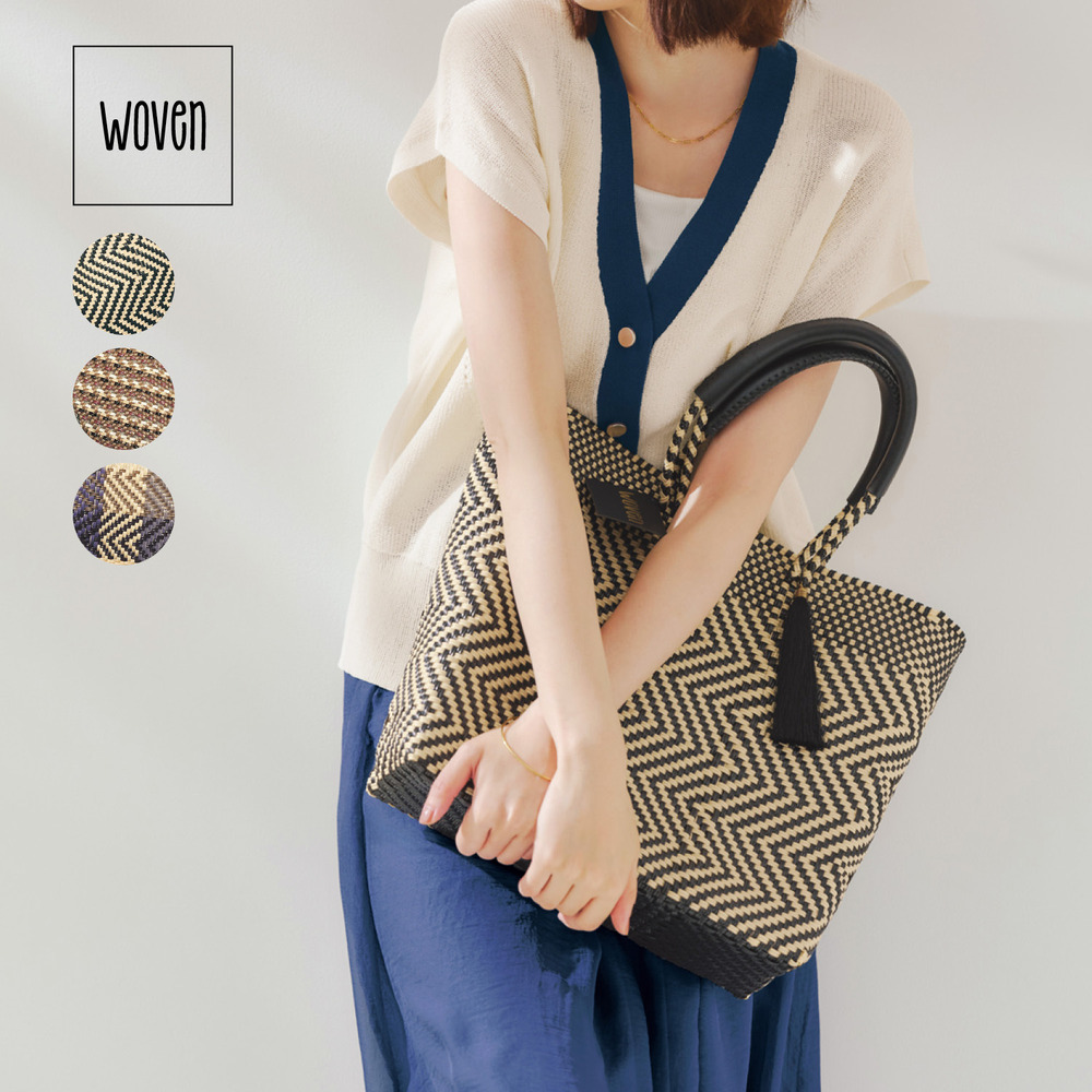 【ウーブン/WOVEN】持ち手本革使いのメルカドバッグ(M)[メキシコ製] 【A4対応】