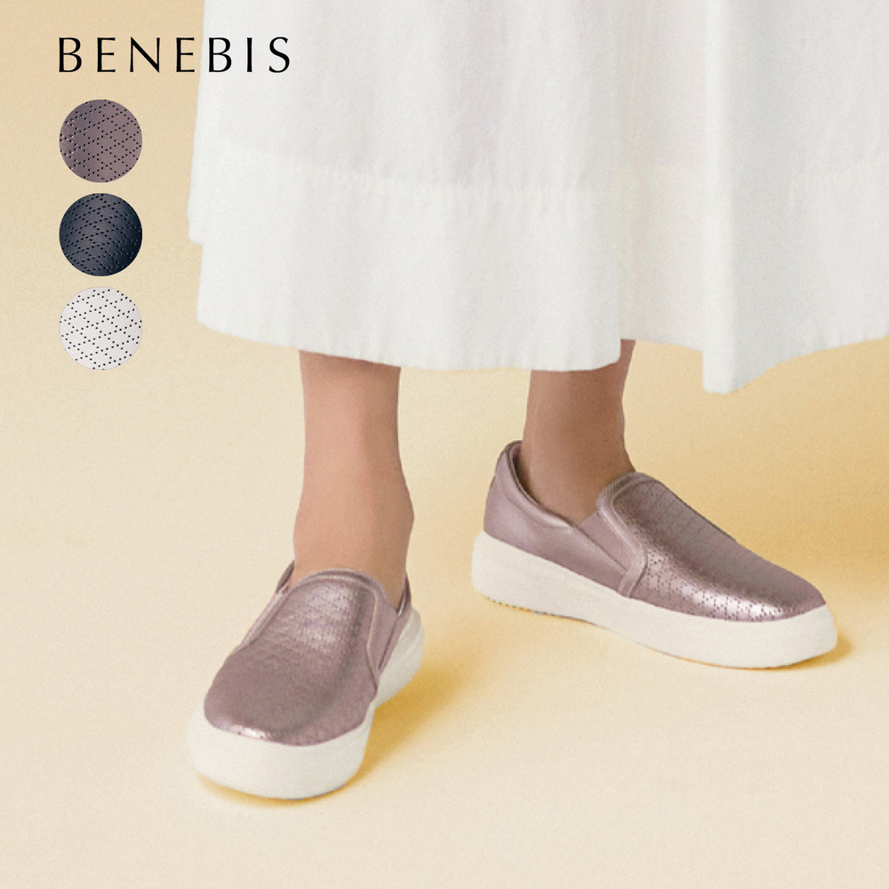 【ベネビス/BENEBIS】本革パンチングスリッポンスニーカー【軽量】