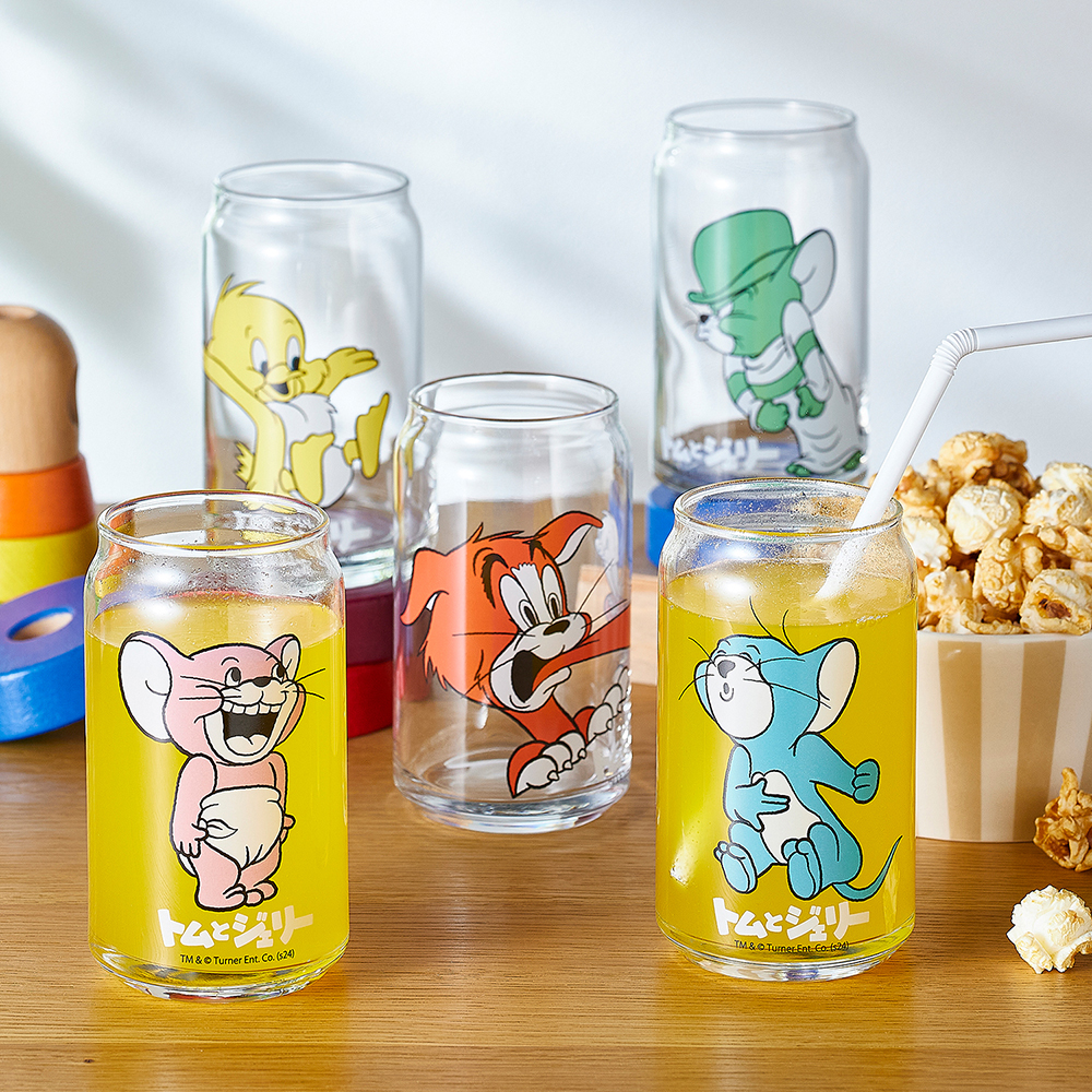 【トムとジェリー/TOM and JERRY】レトロな柄の缶型グラス「トムとジェリー」