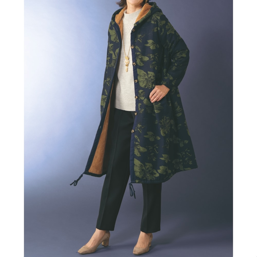 レオナールネイビー裏地 フラワー柄　ロングコート レオナールネイビー裏地 フラワー柄 ロングコート レオナールネイビー