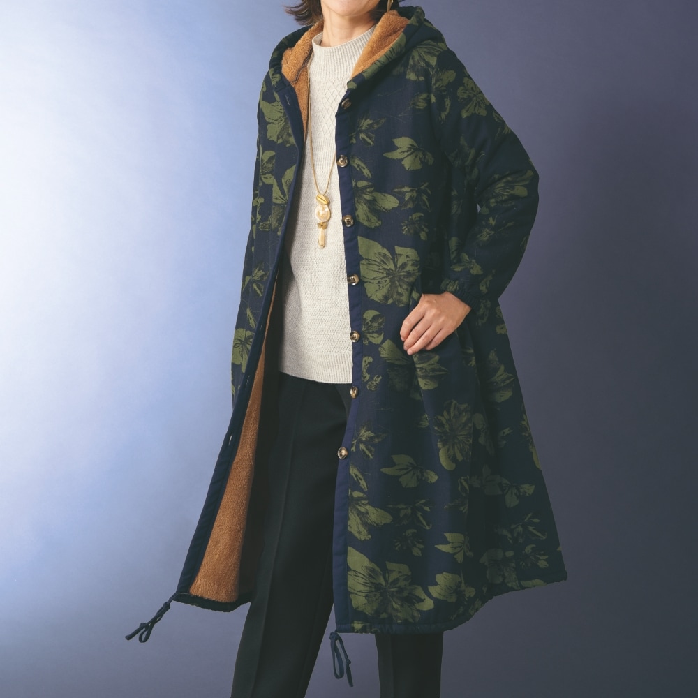 裏ボア使いプリントロングコート｜通販のベルメゾンネット