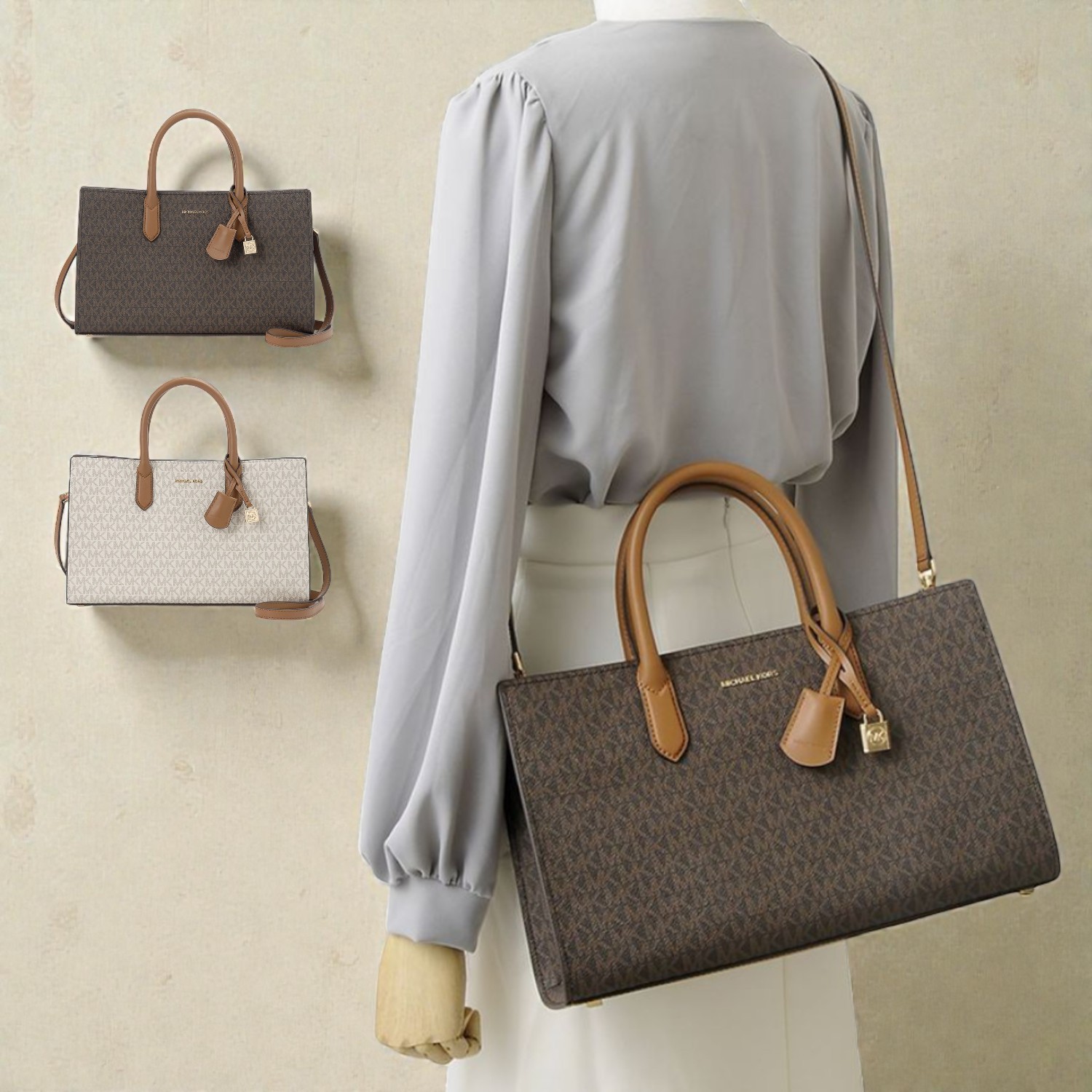 【マイケルコース/MICHAEL KORS】キーチャーム付きモノグラム柄トートバッグ(2WAY)