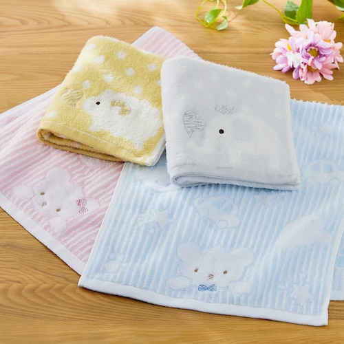 パステルカラーのアニマル刺繍タオル＜フェイスタオル／バスタオル＞