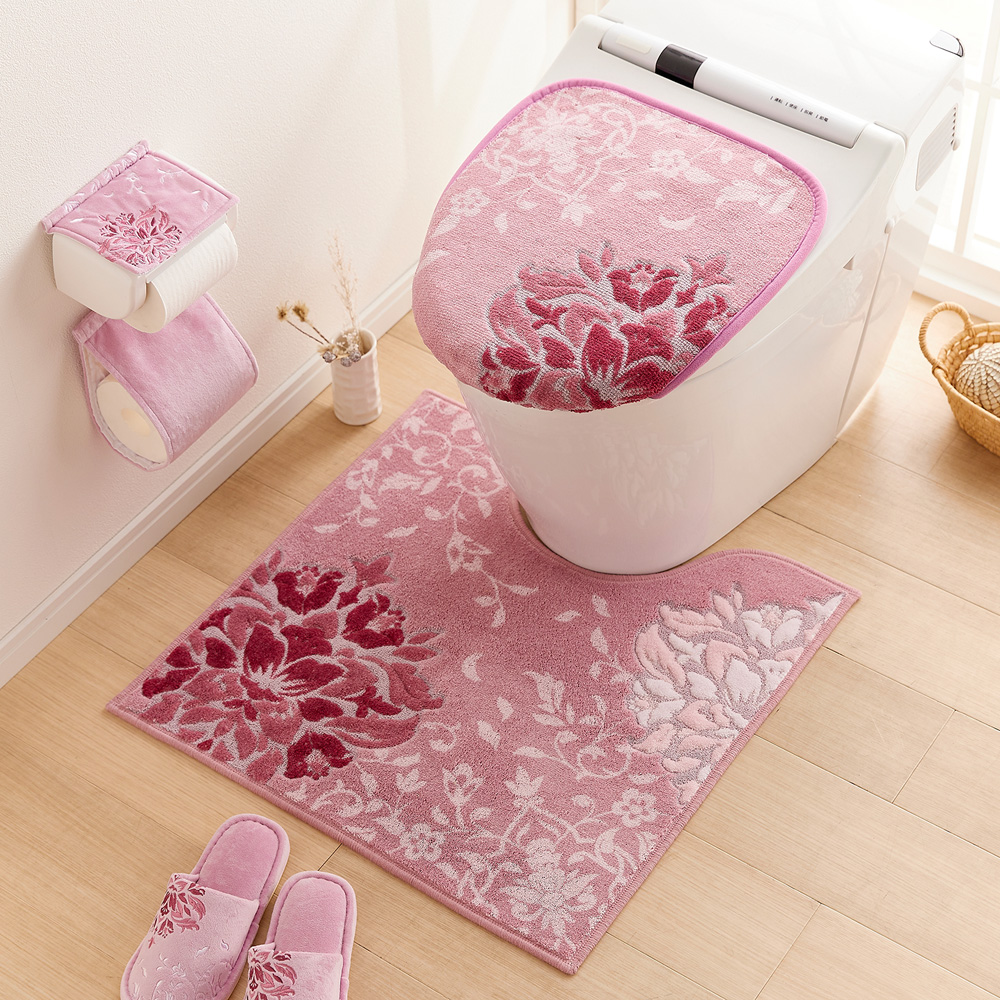 【ベルメゾン】エレガントなフラワーデザインのトイレマット・フタカバー「プレシャス」[日本製]