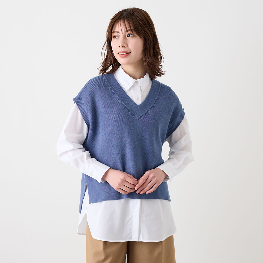 【クロスファンクション/CF】Vネックベストとシャツのアンサンブル