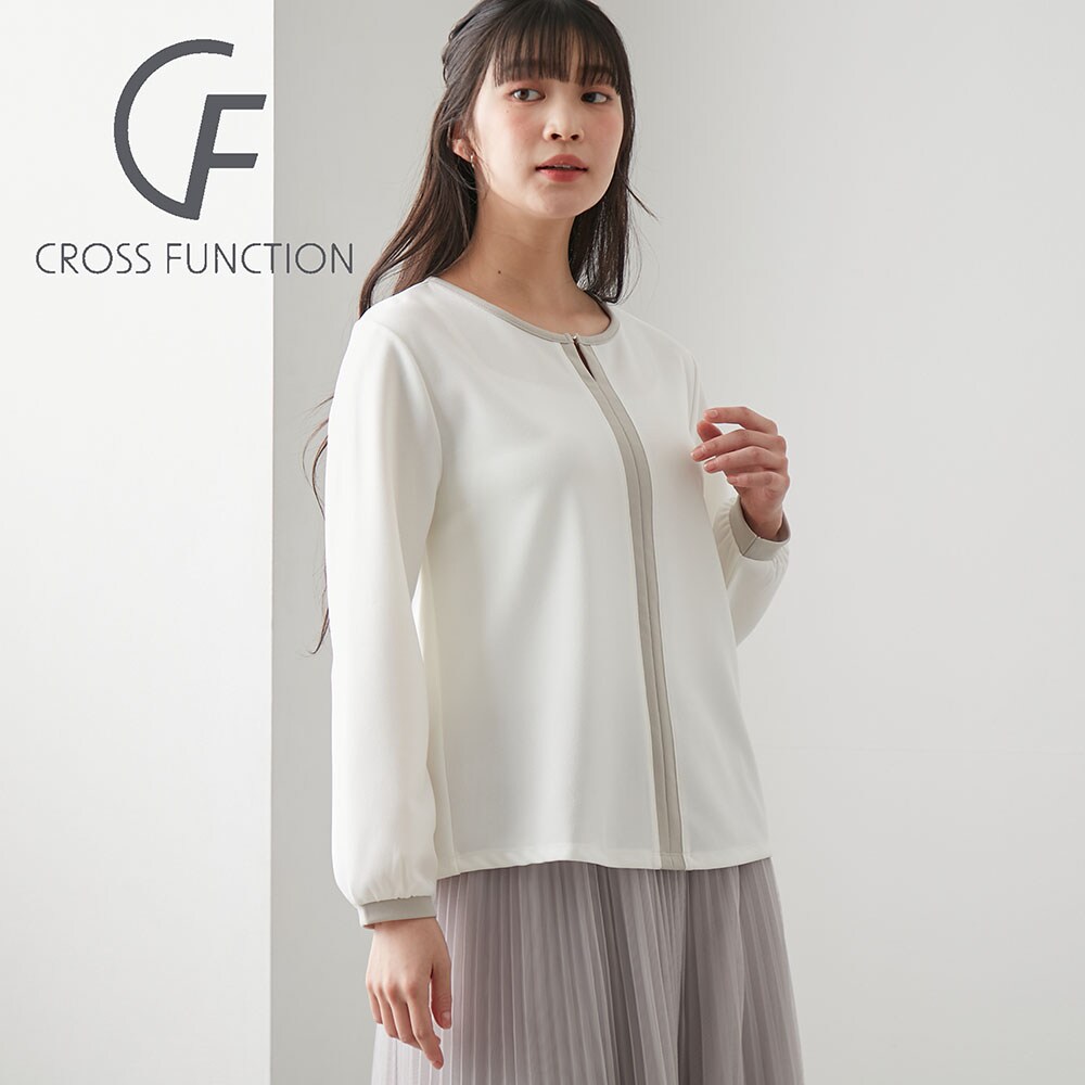 【クロスファンクション/CF】ストレッチ配色ホックブラウス