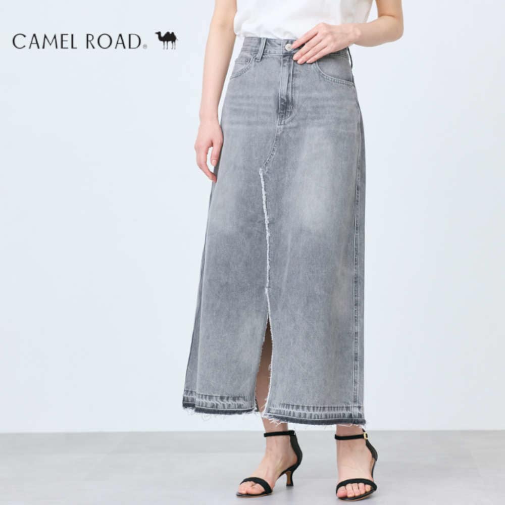 【キャメルロード/CAMEL ROAD】フロントスリットリメイクデニムロングスカート