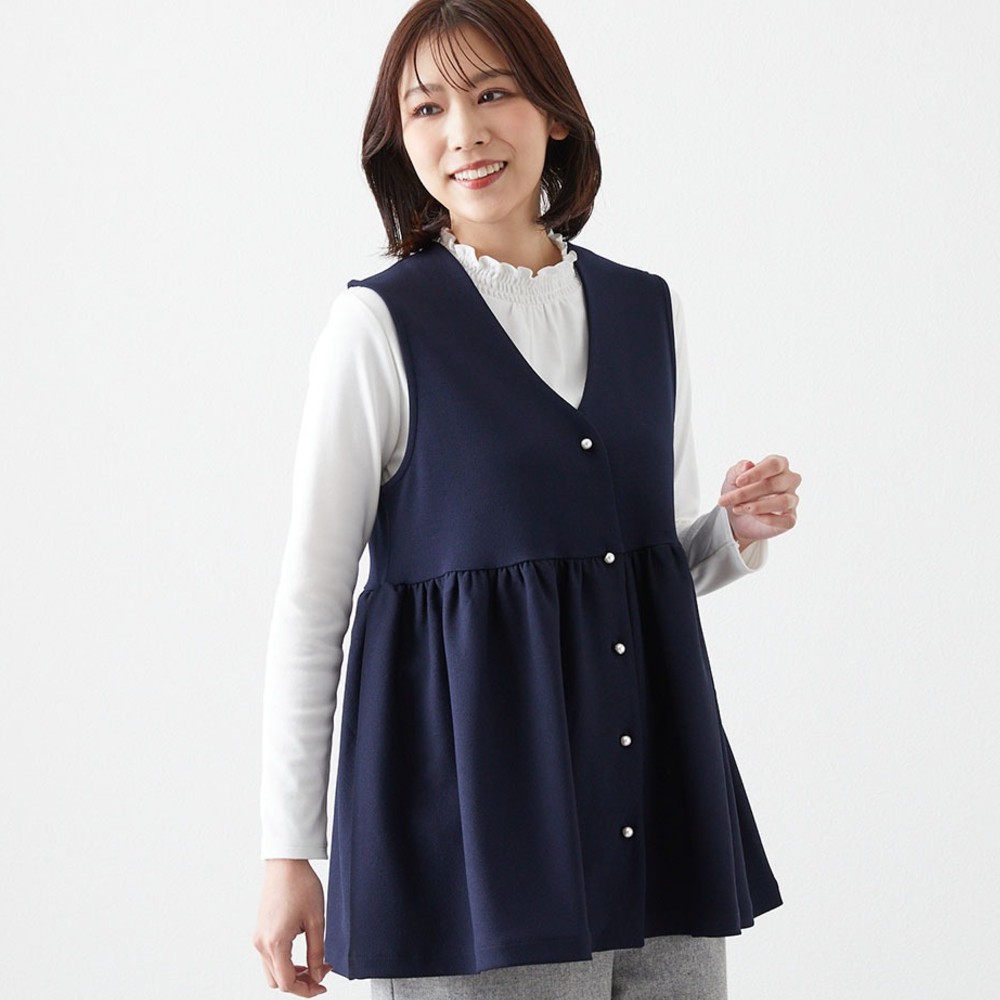 【ベルメゾン】パール釦ペプラムジレ