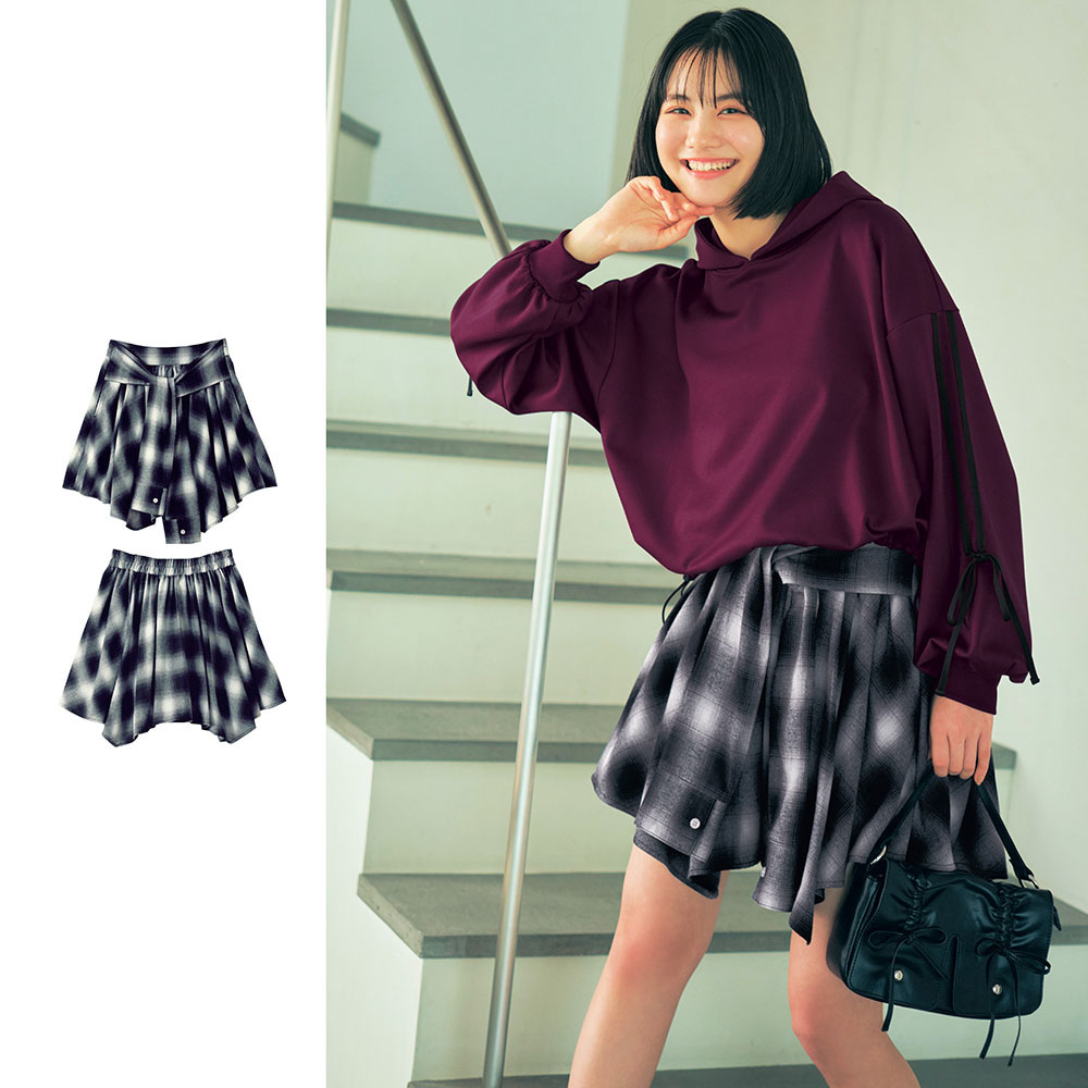 【パペル ラピス/Papel lapiz】チェック柄シャツラップ風スカート(ウエスト調節可) 【子供服】 【パペル ラピス/Papel lapiz】チェック柄シャツラップ風スカート(ウエスト調節可) 【子供服】