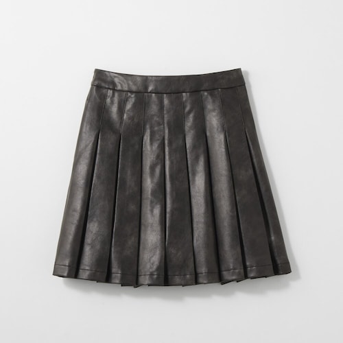 ヴィンテージ風合成皮革プリーツミニスカート（ウエスト調節可） 【子供服】