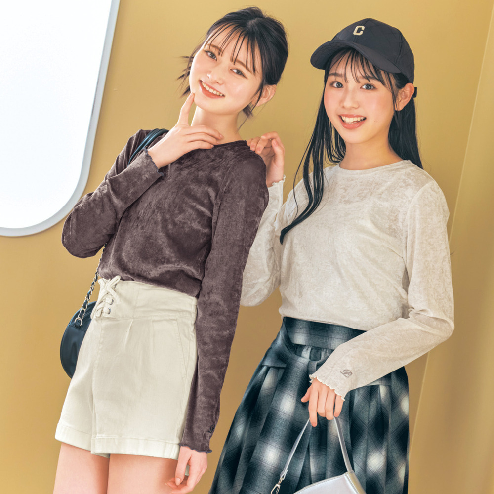 【パペル ラピス/Papel lapiz】シアークラッシュベロアプルオーバー & 綿混リブキャミソールセット 【子供服 長袖】