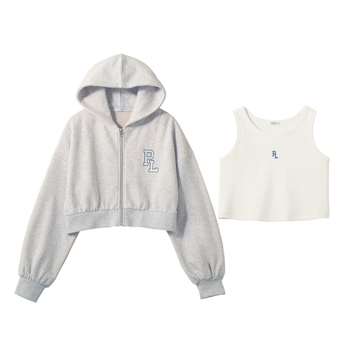 ショート丈綿裏毛スウェットジップパーカ＆綿混リブタンクトップセット【セットアップ可】 【子供服】