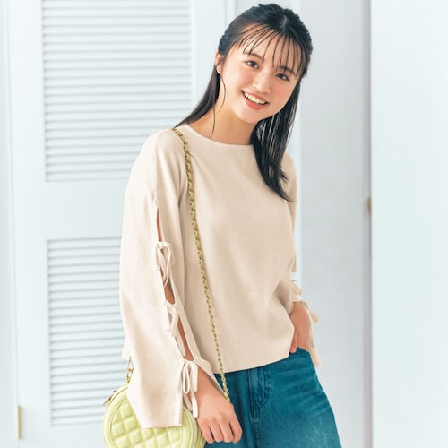 袖リボンニットプルオーバー 【子供服 長袖】