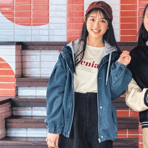 取り外しできるフード付き２WAYケミカルウォッシュデニムマウンテンパーカ 【子供服】