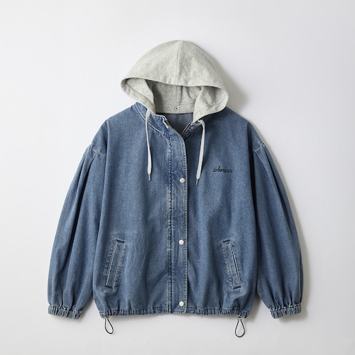 取り外しできるフード付き２WAYケミカルウォッシュデニムマウンテンパーカ 【子供服】