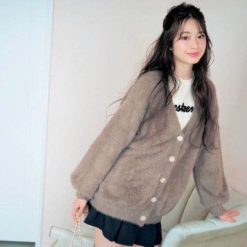 ＼再入荷／ ふわふわフェザー風Ｖネックロングニットカーディガン 【子供服】