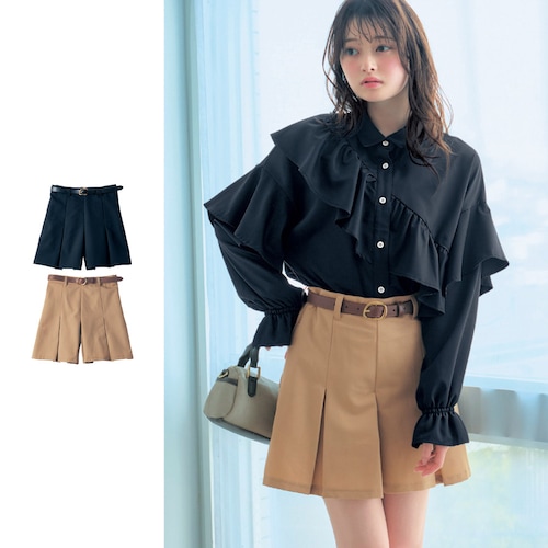 ベルト付きタックプリーツキュロット(ウエスト調節可) 【子供ズボン】