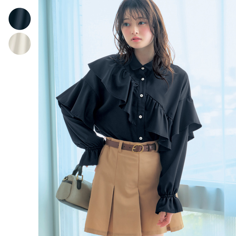 【パペル ラピス/Papel lapiz】キャンディスリーブフリルシャツブラウス 【子供服 長袖】 【パペル ラピス/Papel lapiz】キャンディスリーブフリルシャツブラウス 【子供服 長袖】