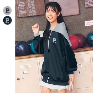 【パペル ラピス/Papel lapiz】セーラーカラーにもなる2WAYバイカラーロングジップフーディ 【子供服】