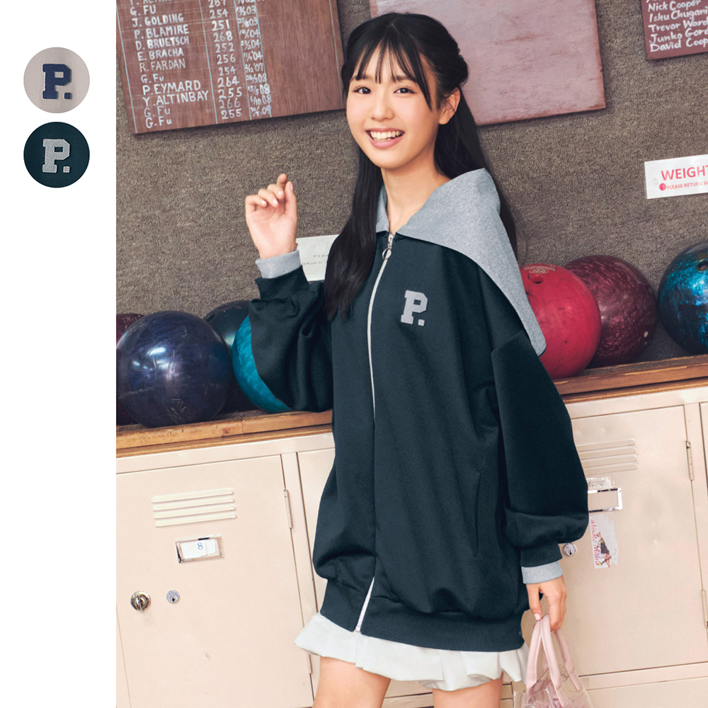セーラーカラーにもなる2WAYバイカラーロングジップフーディ 【子供服】(パペル ラピス/Papel lapiz)