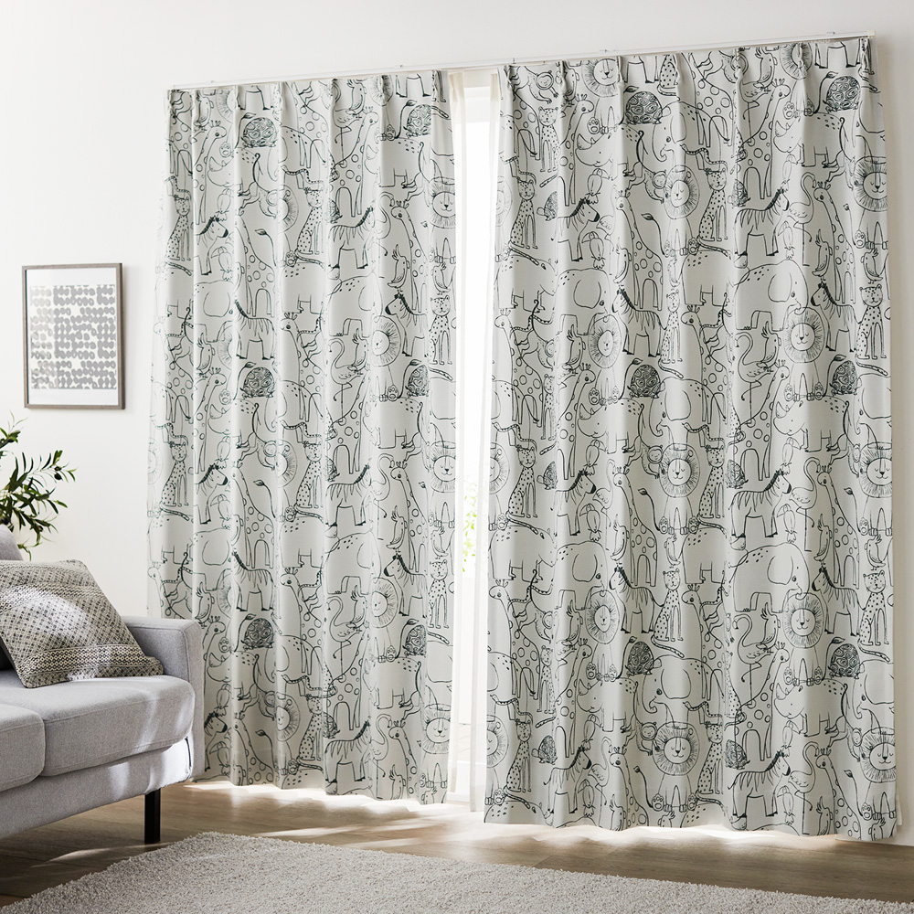 【ベルメゾン】【99サイズ】モダンなアニマルデザインの遮光カーテン