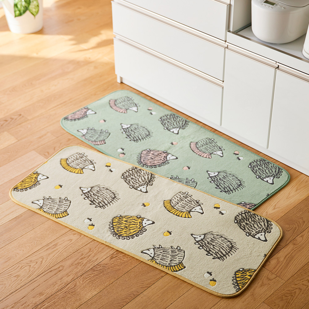 【リサ・ラーソン/Lisa Larson】ハリネズミと木の実のデザインが可愛らしい抗菌防臭キッチンマット[日本製]