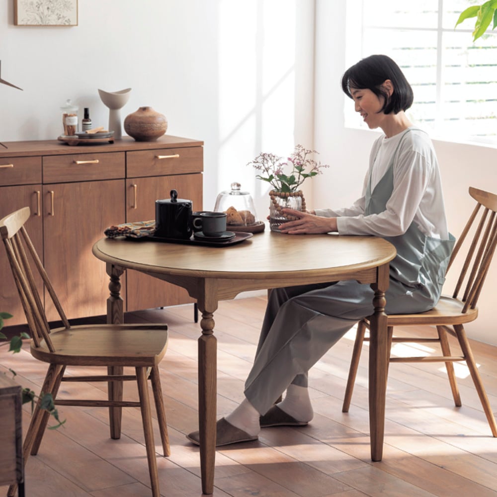 4/13まで大型送料無料】 タモ材を贅沢に使ったアンティーク調円形