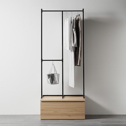 収納ワゴン付きクローゼットハンガーラック ＜幅80cm/幅120cm＞