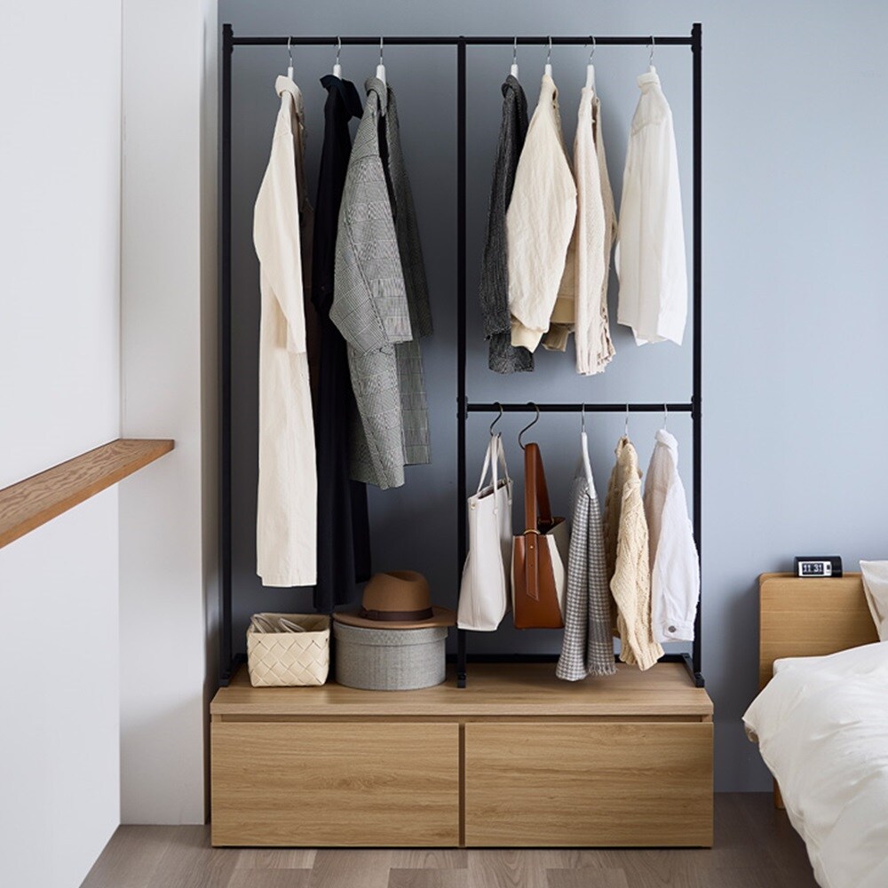 【BELLE MAISON DAYS】ディスプレイしながら収納できるワゴン付きクローゼットハンガーラック