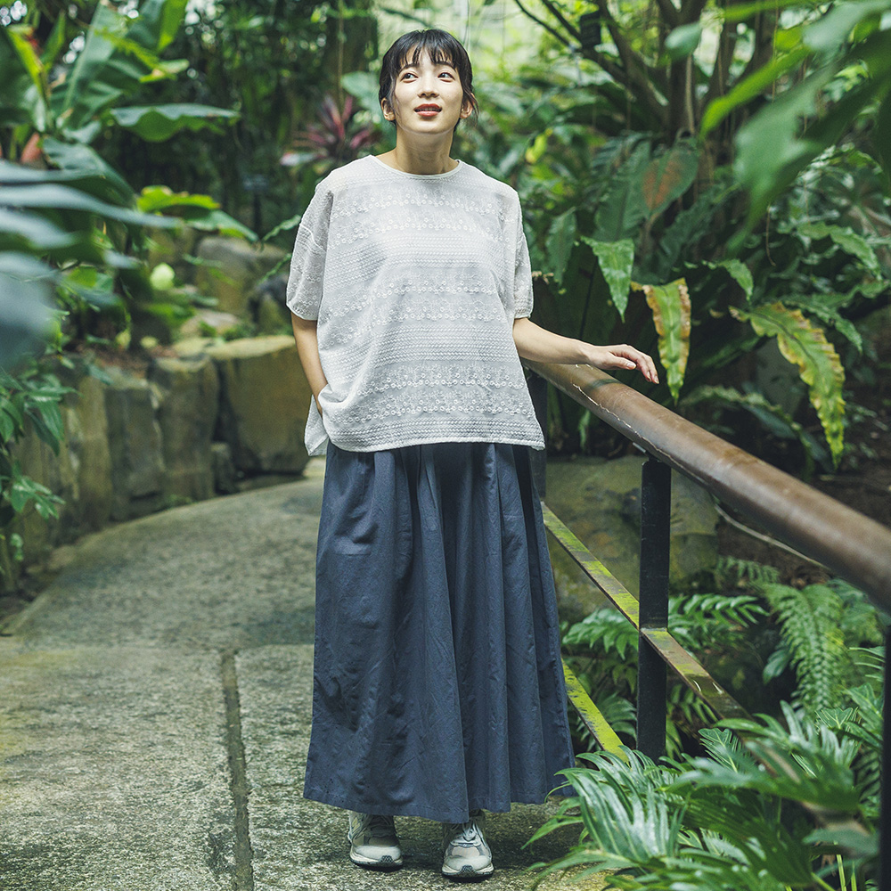 【エムドットエヌ/m.n】コットンタックワイドパンツ