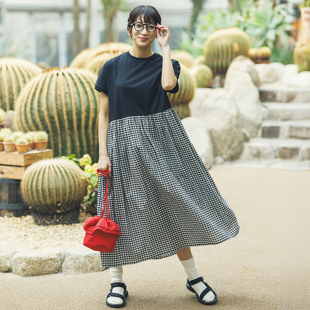 【エムドットエヌ/m.n】異素材切替えコットンワンピース