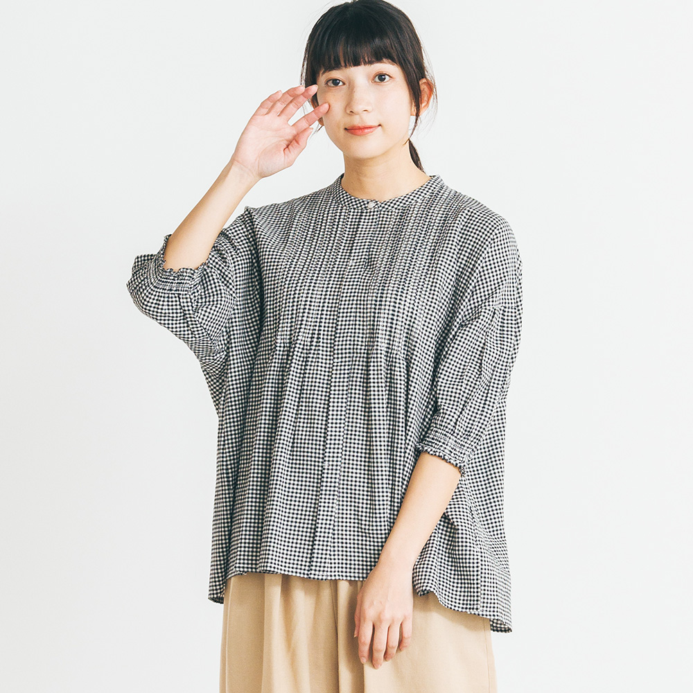 【エムドットエヌ/m.n】コットンピンタックブラウス