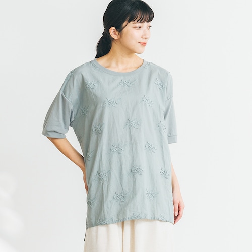 刺繍使い異素材切替えカットソー