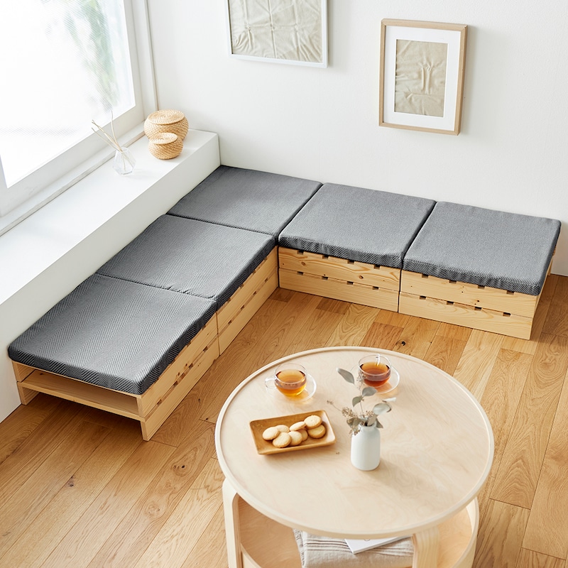 パレットベッド（商品番号：1240673）をL字ローソファーとしても使えます