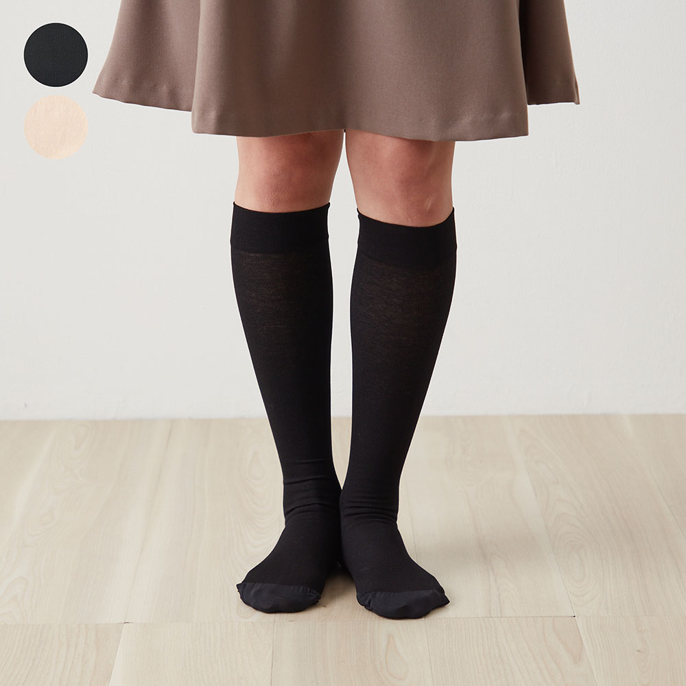 【ベルメゾン】履き口やわらか シルケット綿混着圧 ハイソックス (ミドルパワー21hPa)