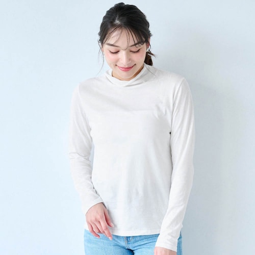 きこまぬコットン シアー・ハイネック長袖カットソー