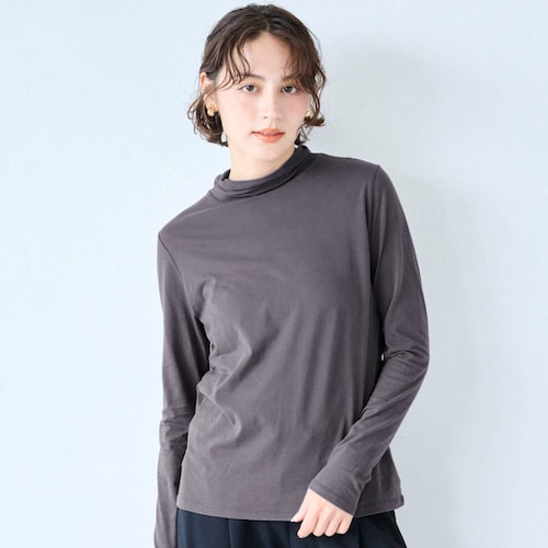 きこまぬコットン シアー・ハイネック長袖カットソー