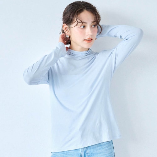 きこまぬコットン シアー・ハイネック長袖カットソー