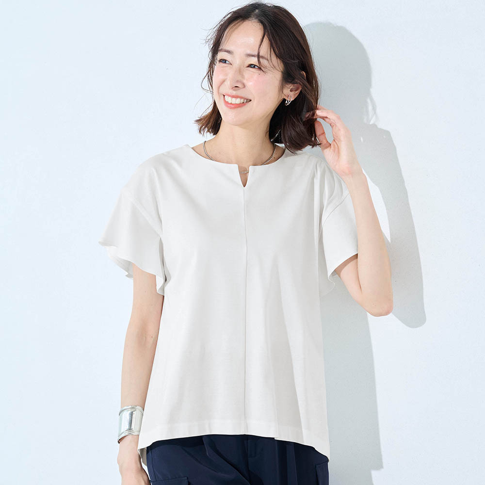 【スタイルノート/StyleNote】冷感コットンフレアスリーブカットソー【UVケア】 【スタイルノート/StyleNote】冷感コットンフレアスリーブカットソー【UVケア】