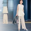 【2点セット】カットソー/パンツ▼カットソー・とろみとストレッチ性のあるアシンメトリーブラウス・きちんと見えながらラクに着られるカットジョーゼット素材▼パンツ・太すぎないワイドシルエットがこなれた印象